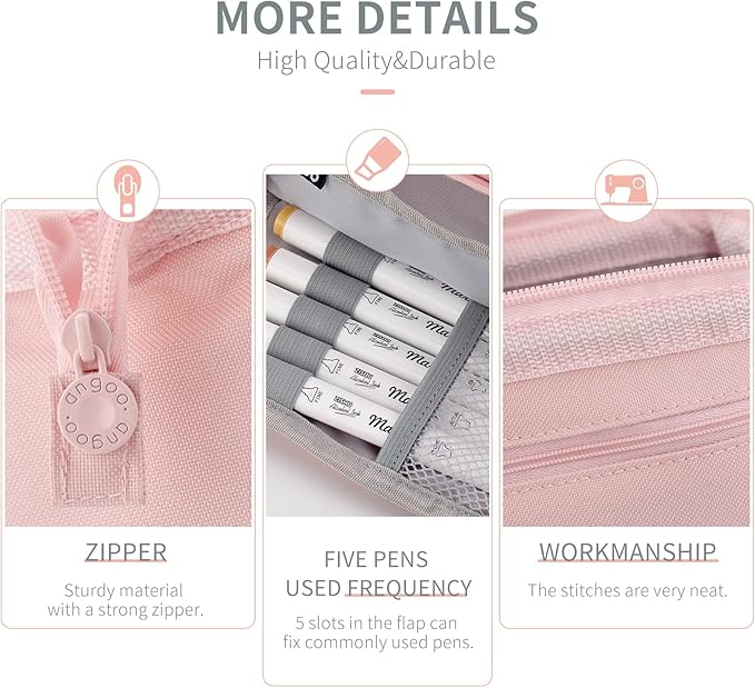 HVOMO Pencil Case Large Capacity Pencil Pouch Handheld Pen Bag Cosmetic Gift for Office School Teen Girl Boy Men Women Adult (Pink)