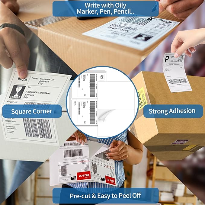 Half Sheet Shipping Labels - 50 Counts, 8.5” x 5.5” Self Adhesive Shipping Label White Internet Mailing Labels 2 Per Page, Laser & Inkjet Printer Compatible [25 Sheets 8.5” x 11”]