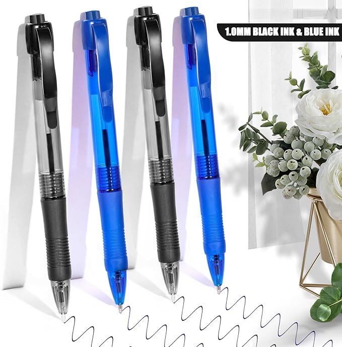 deegtran Pens Bulk, 50 Pack No Bleed Black & Blue Ink Click Pens with Soft Grip, Wholesale Retractable Ballpoint Pens for Office School, Medium Point Smooth 1.0MM