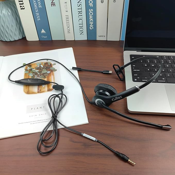 Callez Wired Computer Headset, 3.5mm/USB-C Headset with Mic Noise Cancelling, Cell Phone Headphone for PC Laptop Mac iPhone Samsung Zoom Teams Call Center Home Office Work, in-line Controls