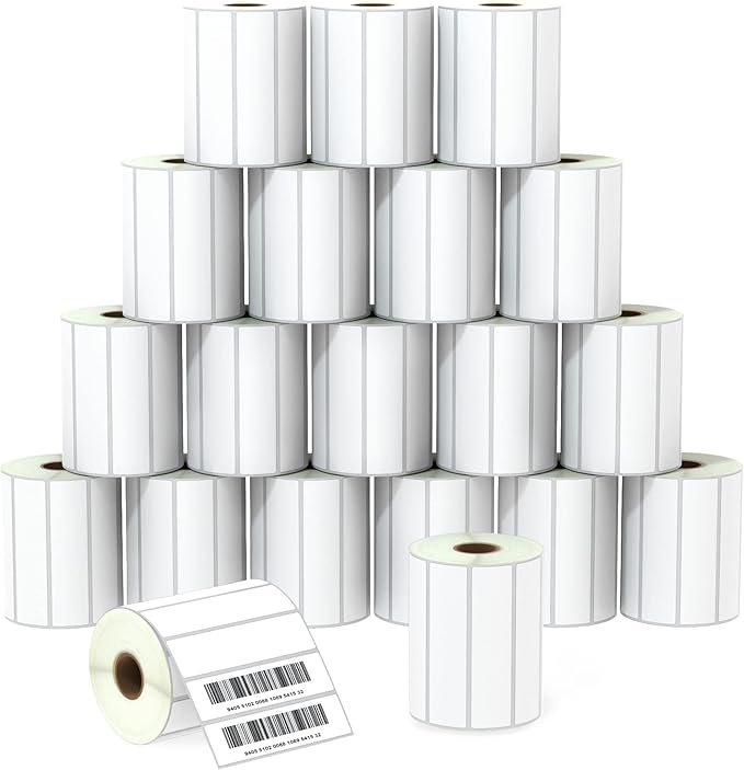 BETCKEY - 4" x 1" (102 mm x 25 mm) Multipurpose Labels Compatible with Zebra & Rollo Label Printer,Premium Adhesive & Perforated [20 Rolls, 27500 Labels]