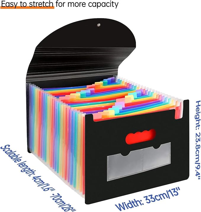 CHEPULA 2 Pack 24 Pockets Accordion File Organizer, A4 Multicolored Expanding File Folder, Large Capacity File Organizer Expandable Folder with Expandable Cover Document Organizer File Box