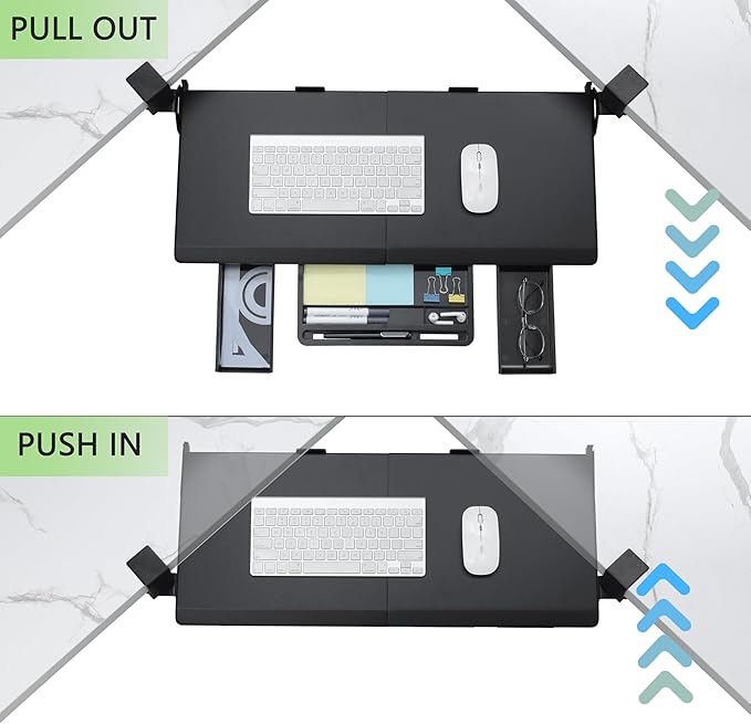 ETHU Keyboard Tray Under Desk, Ergonomic Corner Keyboard Tray with 180° Adjustable C Clamp for L Shape Desk 26.77" X 12.2" Easy to Install, Computer Keyboard Stand for Home and Office(Black)