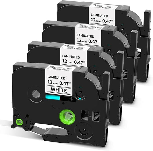 Colorty Label Maker Tape Refill Compatible with TZ TZe Tape 12mm 0.47 Laminated White TZe-231 TZe231 Replace for Brother P Touch Label Tape PT-D210 D220 1180 1280 1750 2030, 1/2" (12 mm x 8m, 4 Pack