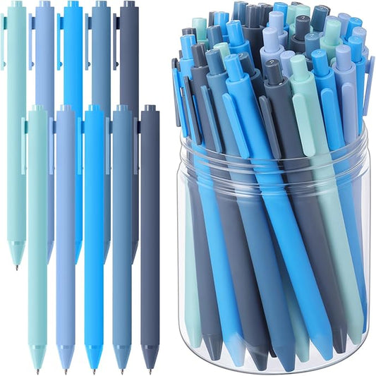 Crtiin 50 Pcs Gel Ink Pens Bulk Black Ink, Smooth Writing Cute Colorful Pens for Back to School First Day of School Teacher Student Server Office Supplies Staff Party Favor Gifts (Blue Series)