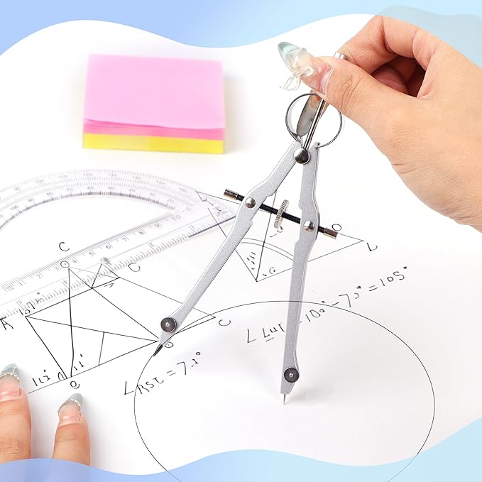 Compass and Protractor Set, Professional Drawing Compass Tool, Metal Compass with Extra Refills, Compass for Geometry and 6 Inch Math Protractors 180 Degree (Red)