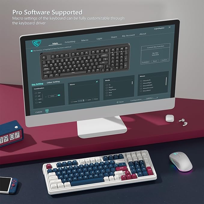 CMK98 Wireless Mechanical Keyboard with Number Pad,Tri-Mode Hot Swappable 99 Key Custom Gaming Keyboard, Linear Switches Gasket Creamy Keyboard RGB for Win/MAC (Blue Red)