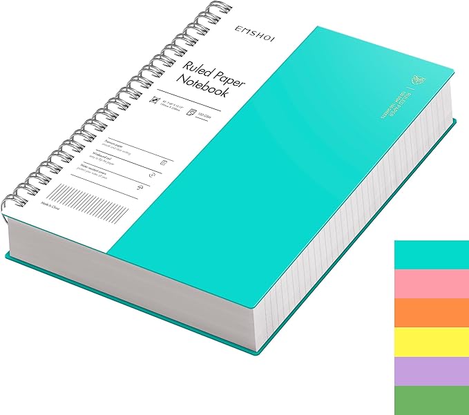 EMSHOI B5 Spiral Notebook Lined Journal, 300 Pages (150 Sheets), College Ruled, 7.48" x 10.15", 100 GSM Thick Paper, Waterproof Hardcover Journal for Office, School, Work - Light Blue