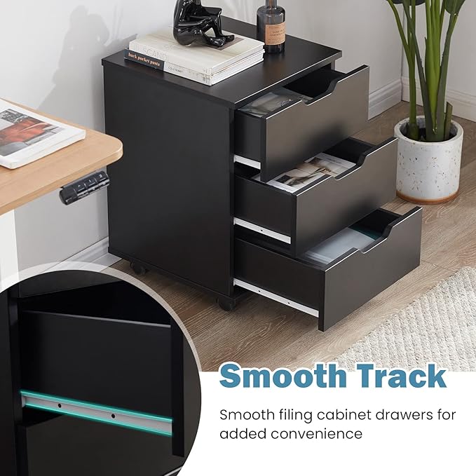 Farini Mobile File Cabinet for Home Office, 3 Drawer Chest Wood, Drawers Unit for Under Desk, Storage Drawers Cabinet Black