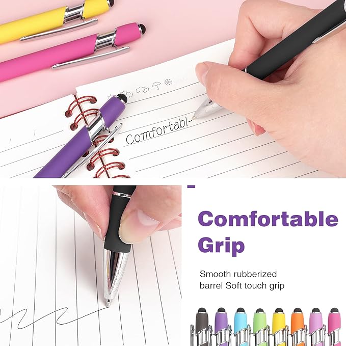 Bribobo 8 Pack Ballpoint Pen 2-in-1 Stylus Retractable Ballpoint Pen with Stylus tip, Metal Stylus Pen for Touch Screens, 1.0 mm Black Ink(Mixed Color)