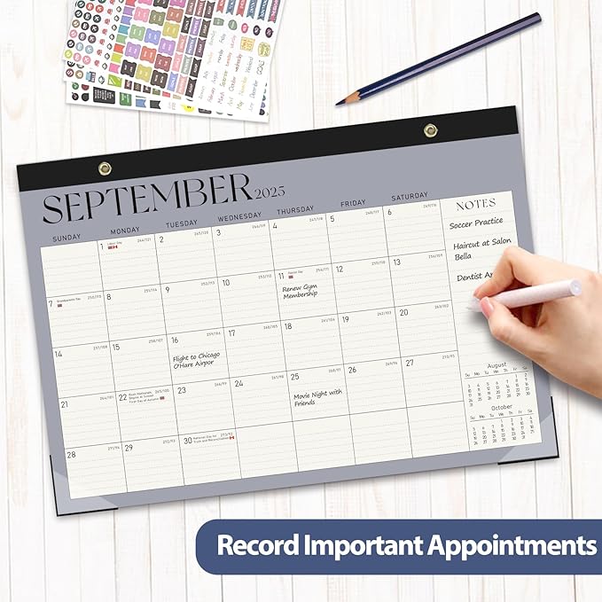 Desk Calendar 2025-2026, Monthly Desktop Large Calendar (July 2025 - December 2026) 17" x 12" Desk Wall Planner for Family Office Teacher School, Blue