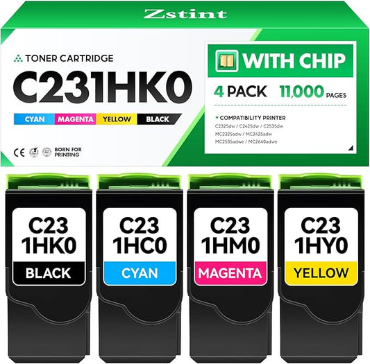 C231HK0 C231HC0 C231HM0 C231HY0 Toner Cartridge Set 4-Pack High Yield Replacement Compatible for Lexmark Color C2325dw C2425dw C2535dw MC2325adw MC2425adw MC2535adwe MC2640adwe Laser Printer Ink Black