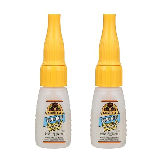 Gorilla Super Glue with Brush & Nozzle Applicator, Clear Glue, 12 Gram (Pack of 2) - All Purpose and Fast Setting for Projects and Repairs