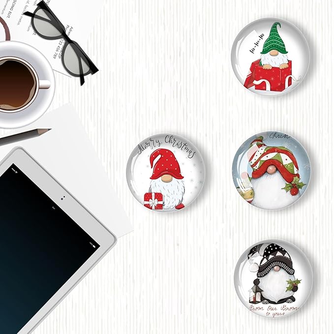 Christmas Gnomes Refrigerator Magnets 12Pcs Glass Strong Magnetic Refrigerator Magnet Fridge Sticker,Crystal Fridge Magnets Decoration for Crafts,Strong Fridge Magnets for Kitchen, School