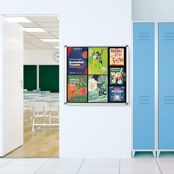 Enclosed Bulletin Board Lockable Display Case Message Board with Locking Door for Indoor, Black Felt, Silver Aluminum Frame, 38x28inches(9xA4)