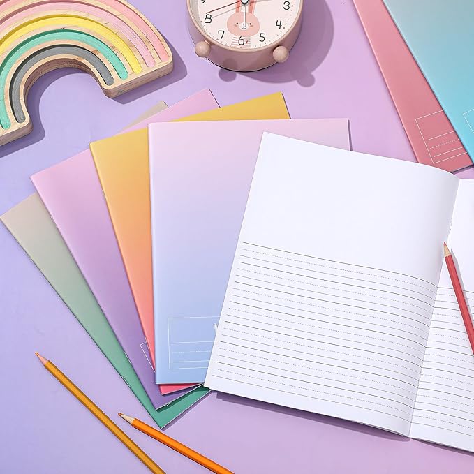 Henoyso 12 Pcs Primary Composition Notebook K-2 9 3/4 x 7 1/2 Inch Primary Journal, Back to School Supplies, Bulk Blank Writing Book for Kid to Write Draw Journal 60 Page Notebooks (Color Gradient)