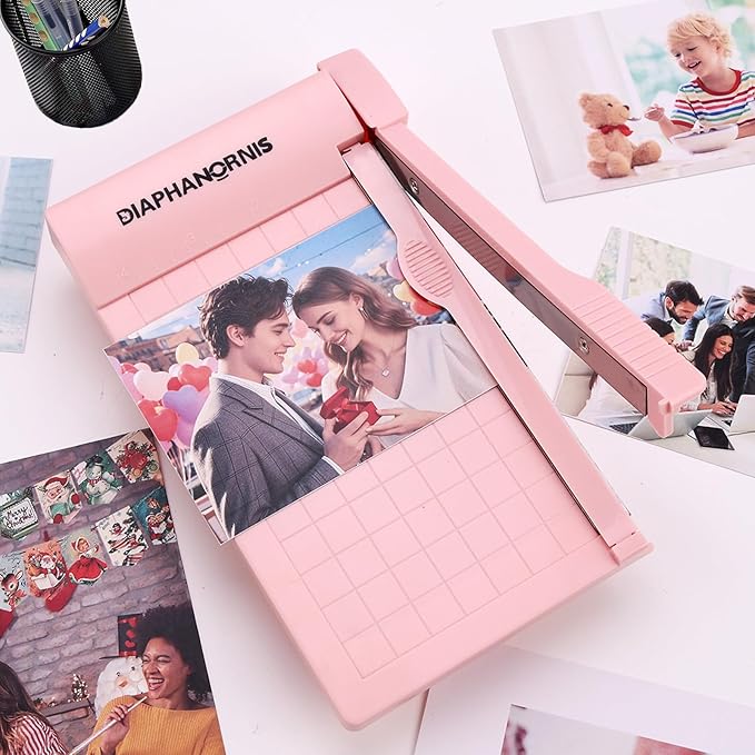 Guillotine Paper Trimmer, Mini Compact Paper Cutter, 1/4-Inch Grid for Precision Cutting, Straight Cuts Up to 3 Sheets, Perfect for Photos,Coupons,Card Making and Small Craft Projects (Pink)