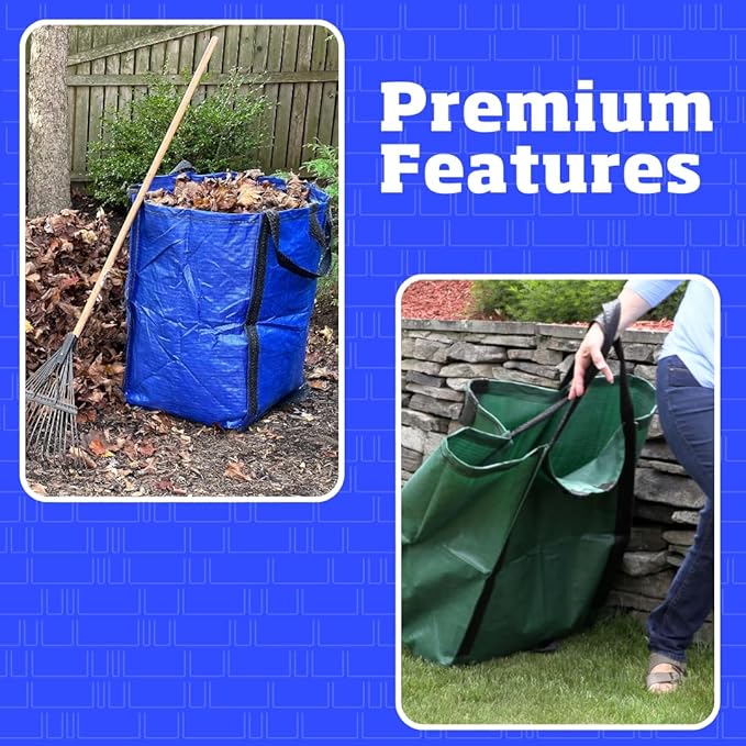 DURASACK Heavy Duty Home and Yard Bags 48-Gallon Reusable Self-Standing Lawn and Leaf Bags Garbage Can with Reinforced Handles, Gingham Green