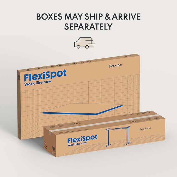 FLEXISPOT EN2 Whole-Piece Standing Desk with Clamp Power Strip, 48 x 30 Electric Stand Up Height Adjustable Desk with Cable Management (Black Frame + 48" Black Top, 2 Packages)