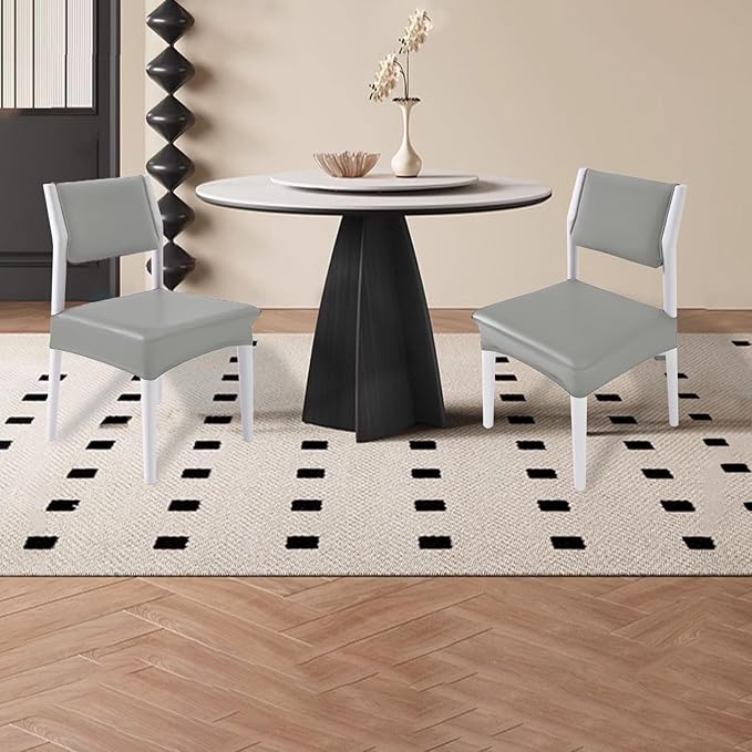 CWK Waterproof PU Leather Dining Chair Covers Set of 6-Stretchable Chair Seat Slipcovers, Removable & Washable Protector for Dining Room,Home,Office,Wedding,Rear Covers (PU-Silver)