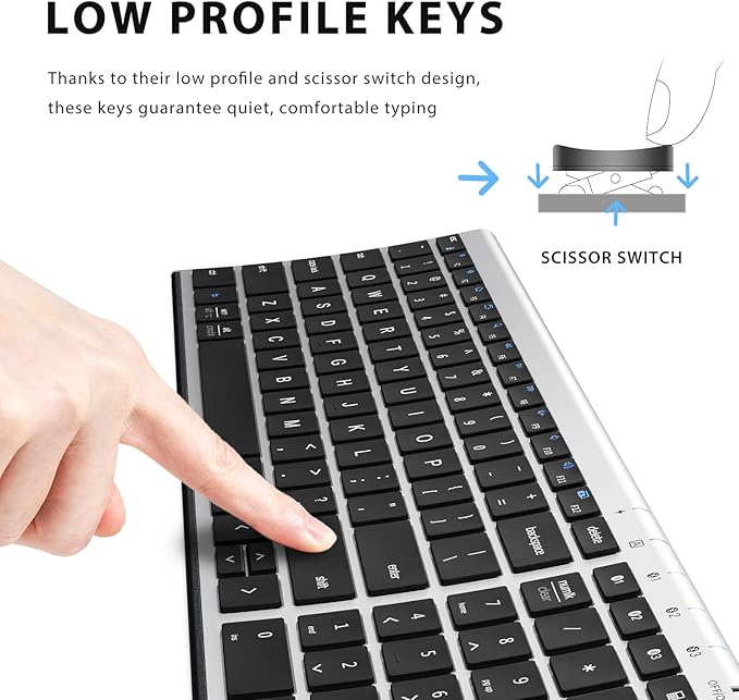 iClever BK10 Bluetooth Keyboard, Universal Bluetooth 5.1 Wireless Keyboard with Number Pad, Ergonomic Design, Multi-Device Compatibility, Stable Connection for Mac, iPad, iPhone, Android, Windows