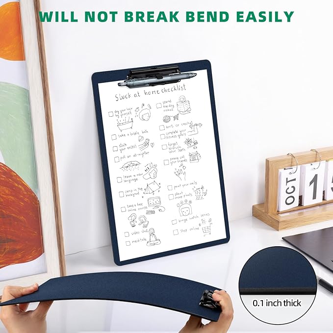 Blue Clipboard with Pen Holder, 2 Pack Plastic Clipboard with Low Profile Metal Clip, Hanging Clip Boards Holds 8.5x11 Inch Papers, Standard A4 Letter Size Clip Boards for Office & School