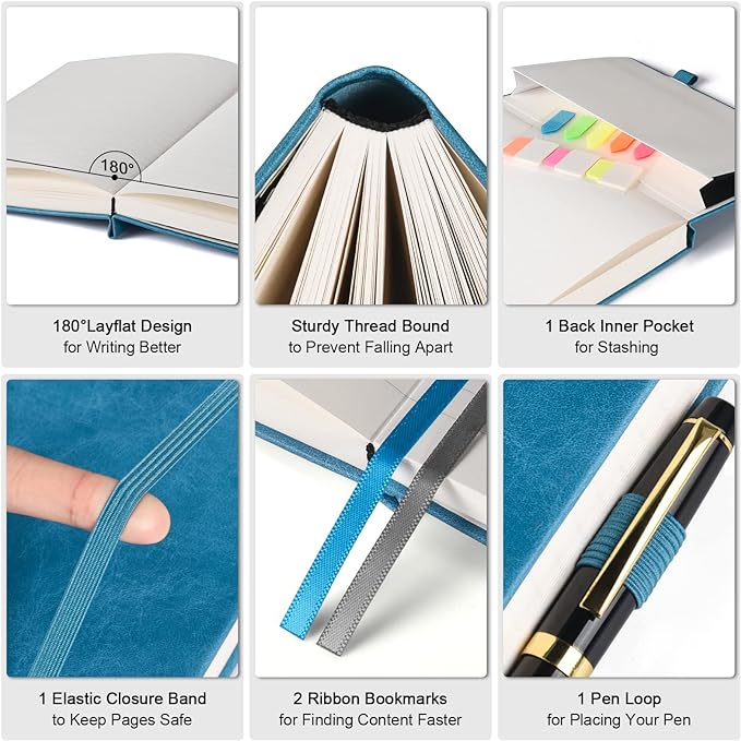 College Ruled Notebook, Large A4 Hardcover Leather Journal, 312 Numbered Pages Writing Journal, 100gsm No Bleed Paper, Lined Journal Notebook for Women Men School Office, 8.5''×11'', Blue