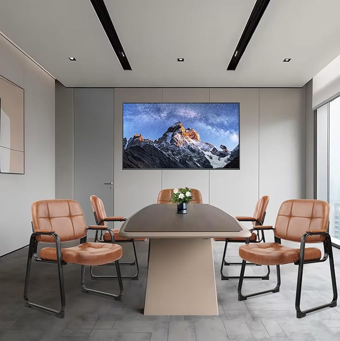 CLATINA Big & Tall 500 lbs Waiting Room Chairs with Padded Armrests and Sled Base, Leather Stationary No Wheels Office Guest Chair for Reception Lobby Home and Meeting Conference, Brown (8 Pack)