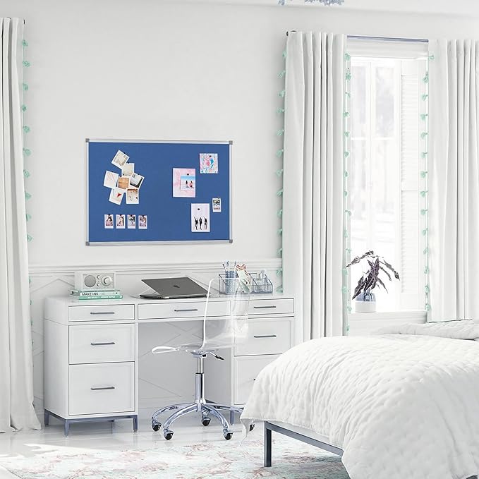 Hanging Fabric Board Message Memo Board Display Organization for Company Public Office,Blue Felt,24x18inches