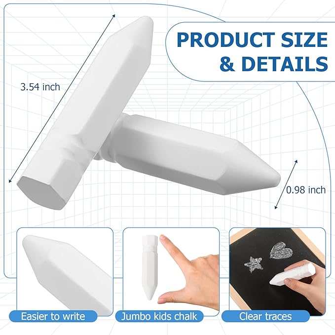 Fulmoon 40 Pcs Jumbo Sidewalk Chalk for Kids Outdoor Art Non Toxic Large Washable Street Chalk for Adults Drawing Painting Classroom (White,Hexagon)