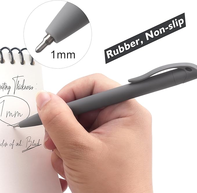 Bribobo 8 Pack Ballpoint Pens Retractable No Bleed Black Click Pens, Pens Medium Point, Smooth Ink Pens, 1.0MM Black Ink, Grey