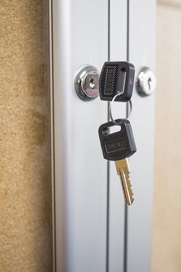 Ghent 48"x72" 3-Door indoor Enclosed Bulletin Board , Shatter Resistant, with Lock, Satin Aluminum Frame Natural Cork (PA34872K) Made in the USA