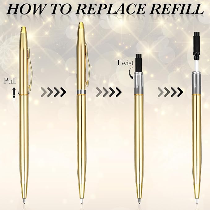 Fuutreo 200 Pack Wedding Gold Pens Bulk Gold Metal Pens Slim Ballpoint Retractable Ballpoint with Black Ink Mini Conical for Wedding Favors Guests, Office Business Teachers,1.0 mm