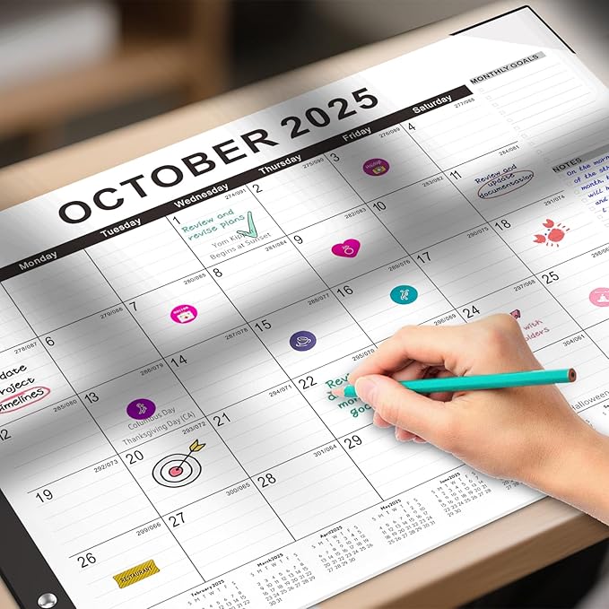 Gannyfer Desk Calendar 2025-2026, Large Calendar 2026 22" x 17", July 2025 - Dec 2026, 18 Monthly Academic Desktop Pad Calendar with Plastic Cover, Thick Paper, for Planning and Organizing in Office, School, Family(6 Stickers)