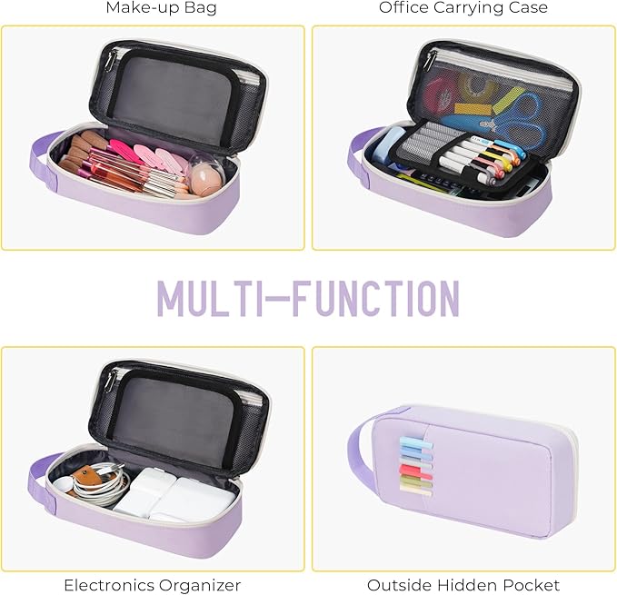 ECHSRT Big Pencil Case, Aesthetic Portable Zipper Pencil Bag with Hidden Pocket, Special Pouch for Men Women Adults, Stationery Organizer Pen Cases for Office Travel, Light Purple