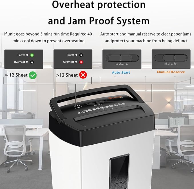 Bonsaii 12-Sheet Cross Cut Shredder, P-4 High Security, 5.5 Gal, Heavy Duty for Home Office, Shreds Paper, Credit Card, Mail, Staples, with Transparent Window, White & Black (C275-A)