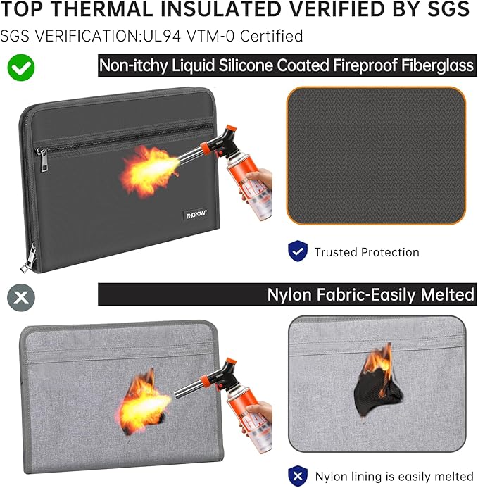 ENGPOW Accordion File Organizer,Fireproof 13 Pockets Expanding File Folder,Document Organizer Folder with Zipper＆Labels,Portable Home Travel Safe Storage for Letter A4 Files and More,Gray