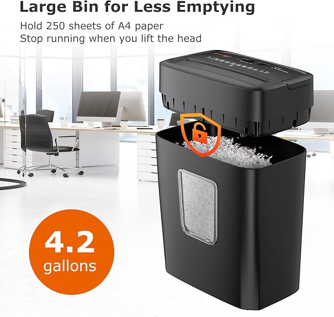 Bonsaii 6 Sheet High Security Micro Cut Paper Shredder, Credit Cards/Mail/Staples/Clips Shredder for Home Use with 4.2 Gallon Bin (C261-D)