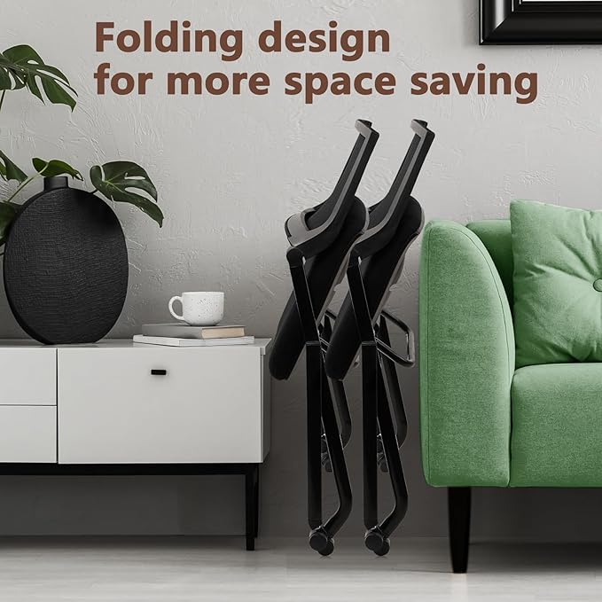 CLATINA Stackable & Foldable Conference Room Chairs, Waiting Room Chairs with Wheels & Lumbar Support, Ergonomic Mesh Bouncing Back Folding Chair for Office Meeting Schools Training Room, Black 20pk