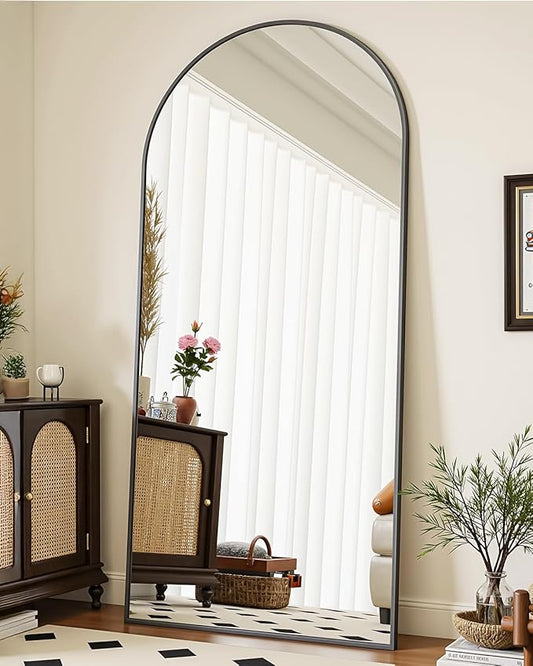 Full-Length Floor Mirror with Stand, 71"x32" Arched Style Full Body Standing Mirror for Bedroom, Living Room, Gym, Dorm - Shatter-Resistant & Easy Assembly, Black