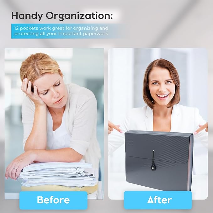 Expanding File Folder, Accordion File Organizer for Sorting Documents and Papers, 13 Pockets File Storage Organizer for Home, Travel and Office Use (Grey)