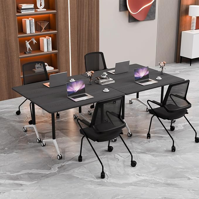 Conference Room Table with Flip-Top Design for Dynamic Meetings, Business Table Computer Desk with Heavy-Duty Frame,Foldable Seminar Meeting Tables for Home Office (6, F, 47.2IN)