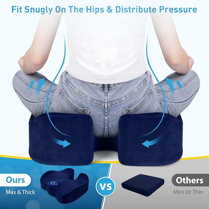 BlissTrends Seat Cushion,Thick Memory Foam Cushions for Office Chair, Car Seat, Airplane, Relieving Pressure Tailbone Sciatica Back Pain for Long Sitting Office Workers, Car Drivers 4.7in Thick Blue