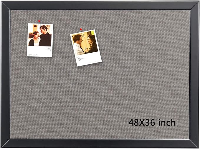 Gideal Large Bulletin Board 36 x 48 Inch, 100% Wood Framed Canvas Cork Board for Office with Grey Fabric, Wall Mounted Notice Board for Home School Office Decor