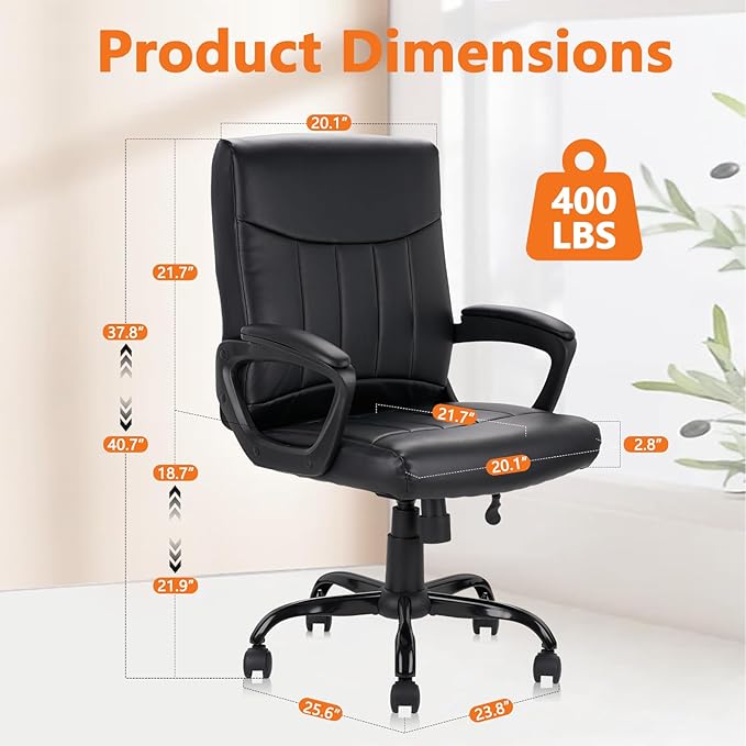CLATINA Mid Back Leather Office Executive Chair with Lumbar Support and Padded Armrestes Swivel Adjustable Ergonomic Design for Home Computer Desk 4 Pack