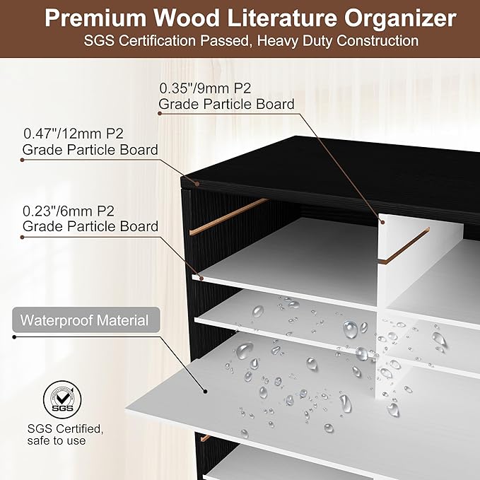 EasyPAG Mail Organizer Countertop, Wood Literature Organizer with Adjustable Shelves, Student Classroom Mailbox for School, Desktop Paper Sorter for Office Home, 48 Compartments, Black/White