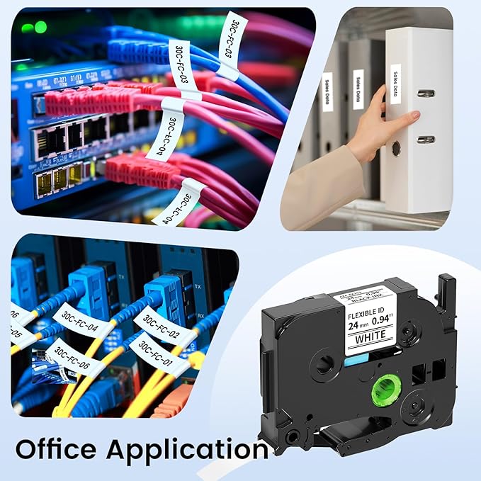 Flexible-ID TZe-FX251 Label Tape 24mm Compatible with Brother P-touch Flexible Label TZeFX251 FX251 1 inch, Suited for Wire Wrapping and Frlagging for PTE560TVP PTD600 PTP710BT Label Maker, 4pk