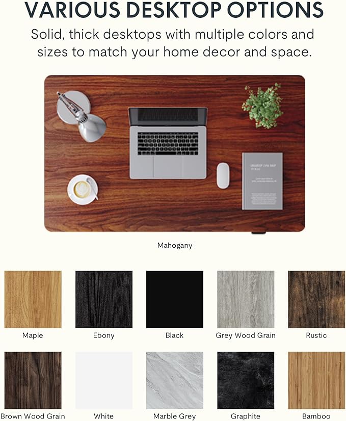 FLEXISPOT EN1 Whole-Piece Standing Desk - 48 x 30 Inches Electric Height Adjustable Sit Stand Desk (Black Frame + 48 in Mahogany Top, 2 Packages)