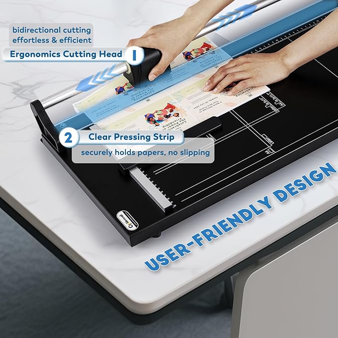 CGOLDENWALL A2 Rotary Paper Trimmer, 12 Sheets, w/Extra Blade & Gloves, for Cardstock Photo, Heavy Duty Paper Cutter for Offices Schools Crafts (24.8 Inch Cut Length)