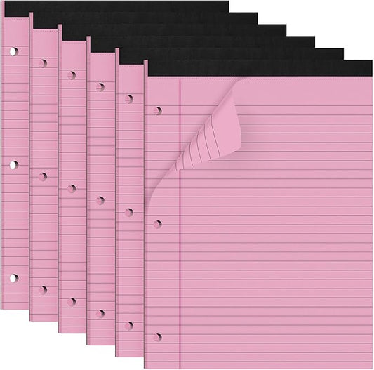 HAUTOCO 6 Pack 8.5 x 11 Legal Pads Pink Wide Ruled Notepads Perforated Writing Pads, 30 Sheets Per Notepad, 3-Hole Punched Paper, Writing Note Pads for School, Home, Office, Business